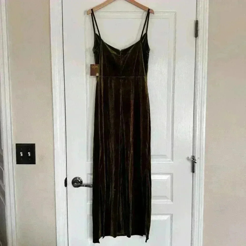 Taylor Womens Velvet Cowl Neck Maxi Dress Olive Green Size 6 New - Picture 9 of 10